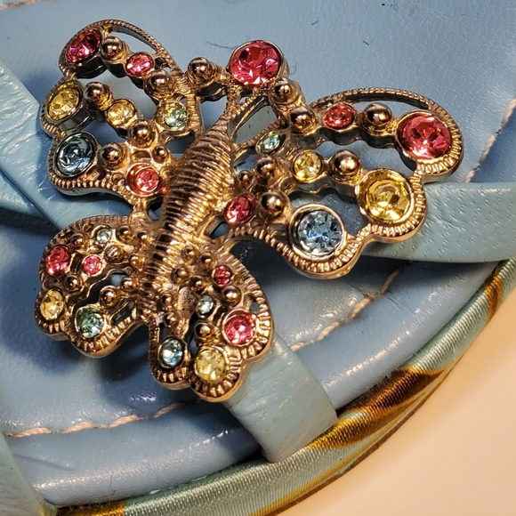 A S Studio Blue Floral Wedge 4" Butterfly sz 6.5 - Picture 2 of 6